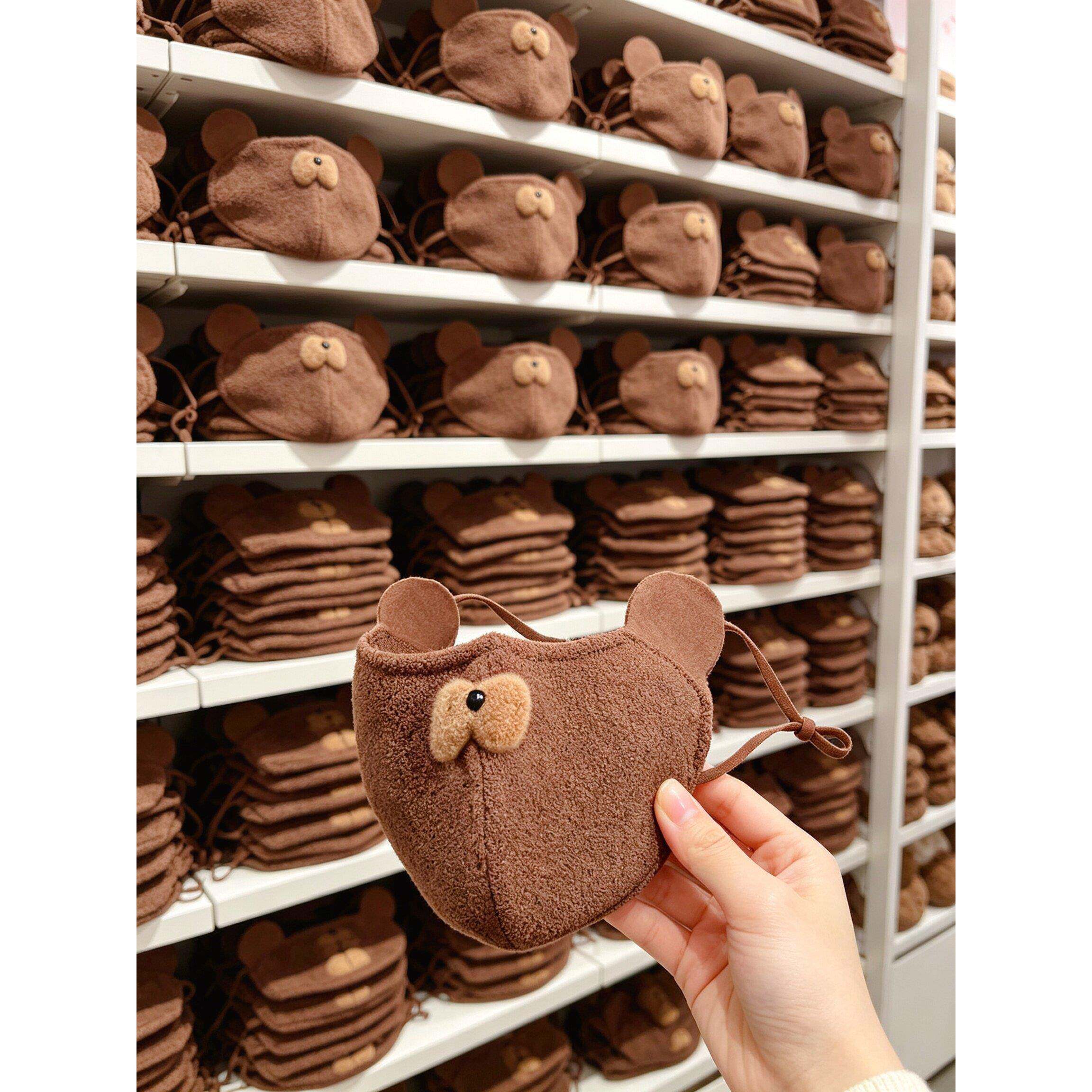 可爱小熊口罩秋冬卡通保暖雪芙绒亲肤护眼角户外骑行防风防寒立体