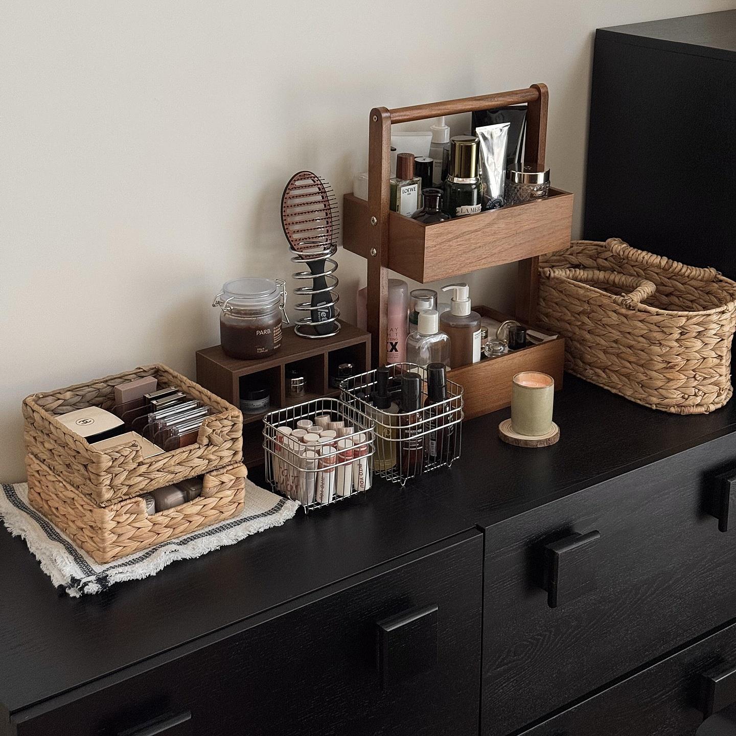 【卧室好物】化妆品收纳盒桌面高级感编织收纳杂物整理置物筐篮子