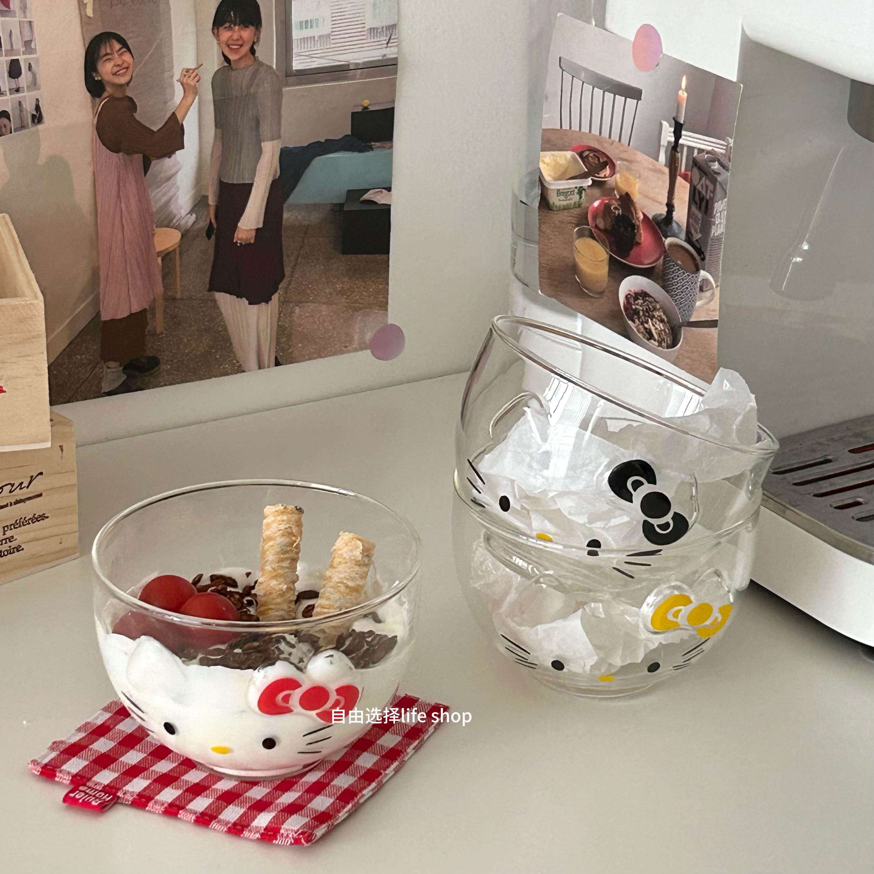 猫咪浅口沙拉轻食麦片碗早餐碗酸奶碗可爱KT卡通糖水玻璃耐高温