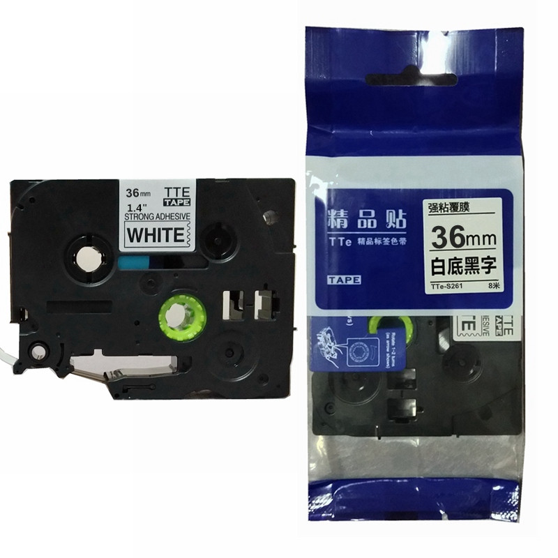 适用兄弟标签机色带TZe精品贴TTe-261白底黑字36MM标签带打印纸
