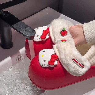 爱室内家居防滑拆卸保暖毛毛拖 冬季 哈喽itty防水棉拖鞋 女款