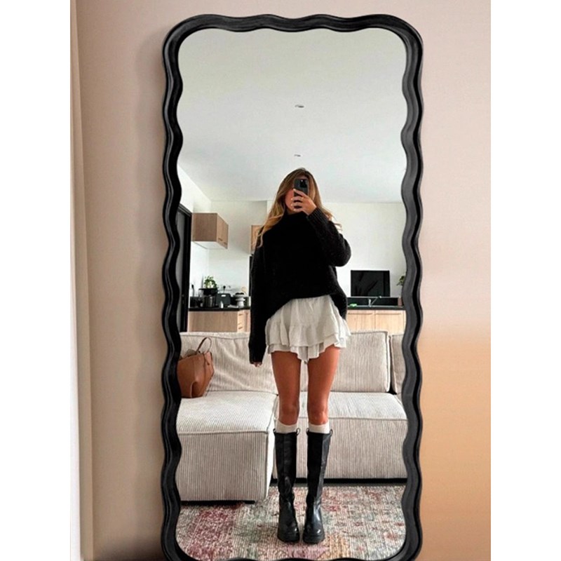 法式复古全身镜实木in波浪落地镜欧式高级感衣帽间壁挂大穿衣镜