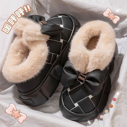 包跟棉鞋女士冬季22新款爱蝴蝶结家居毛毛绒保暖棉拖鞋女外穿