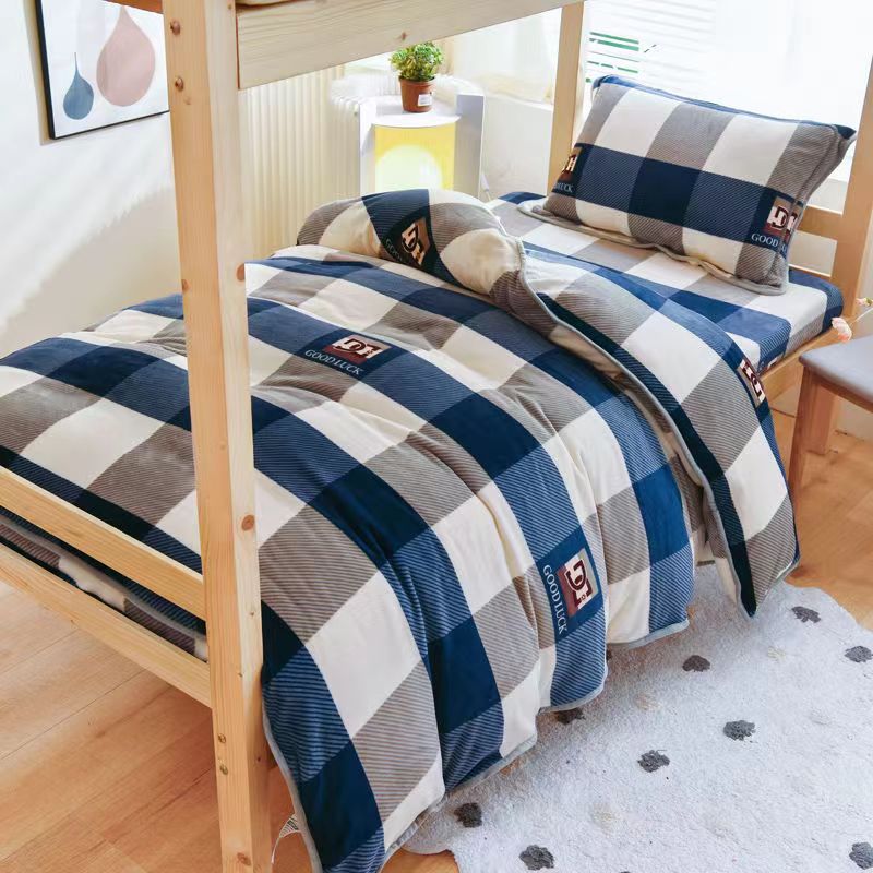 加厚保暖三件学生宿舍单人米被1.四件被罩2m冬季