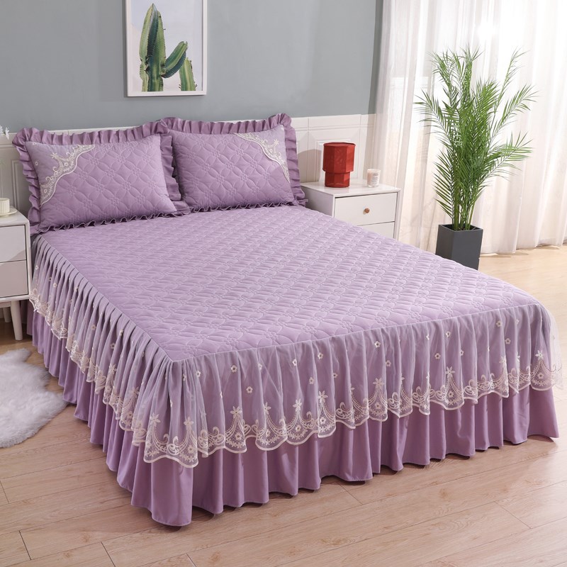 花边夹棉床裙三件加厚床单床罩单件床围裙罩带裙边床盖四季通用