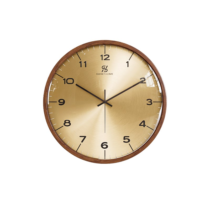 铜大师实木圆形挂钟2024新款客厅钟表挂墙现代简约时钟家用电波钟