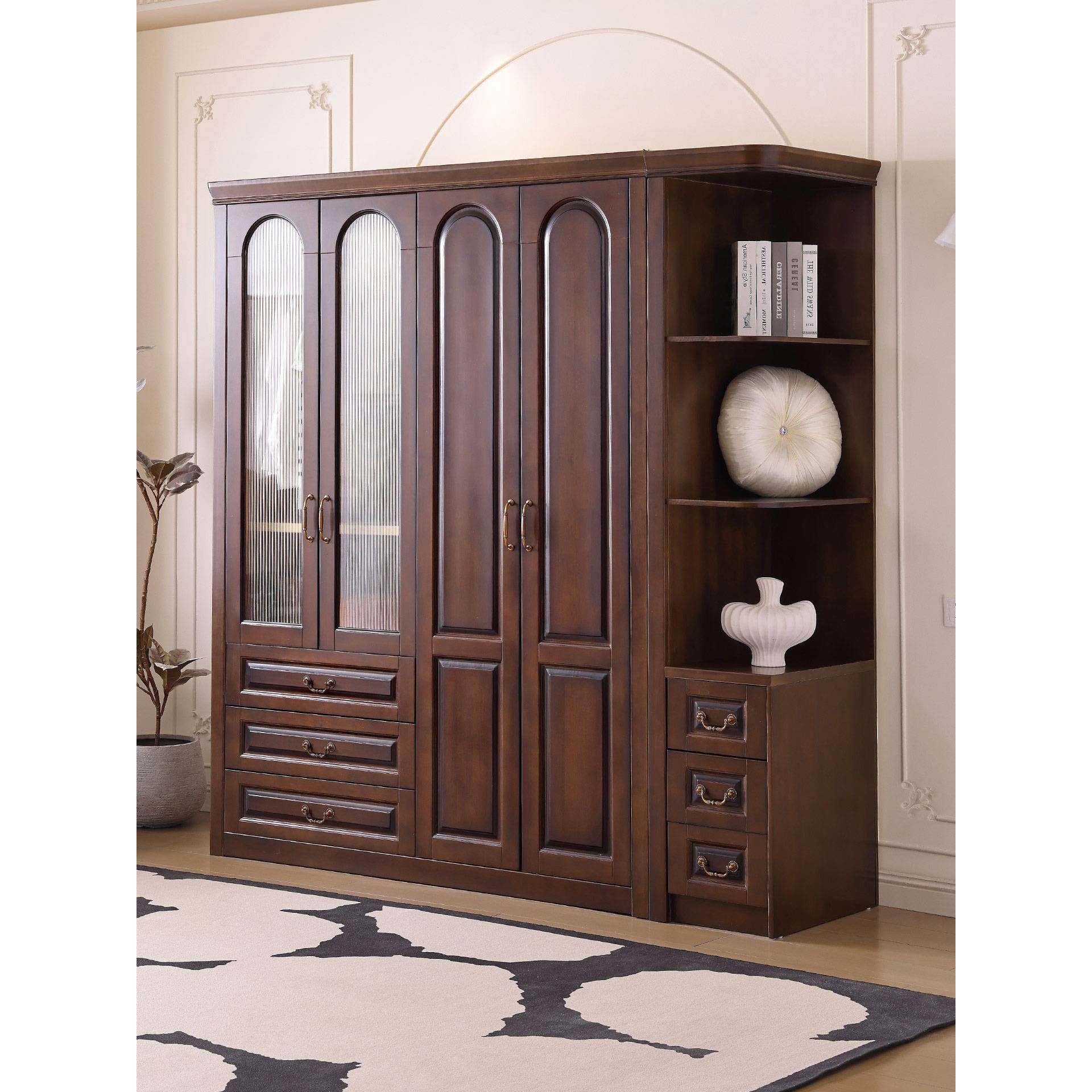 新款美式全实木橡木衣柜卧室家用覆古储物大衣橱黑胡桃色