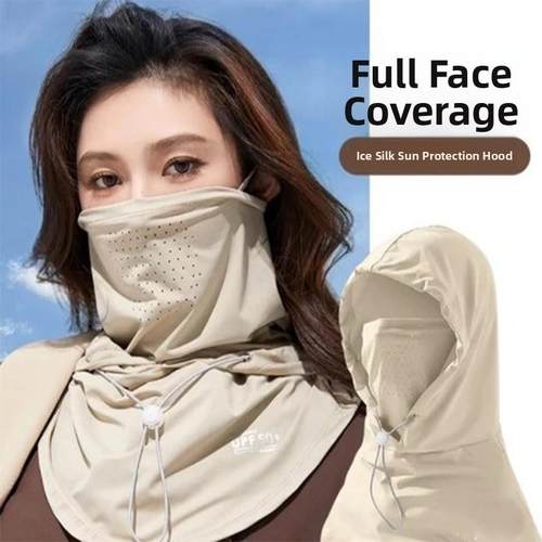 遮阳面罩帽子集成夏季太阳帽妇女全脸冰丝透气围巾驾驶和骑自行车