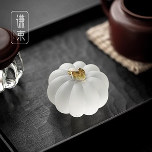 谦束南瓜茶宠摆件功夫茶具配件高B硼硅玻璃茶玩家用盖碗茶壶小盖