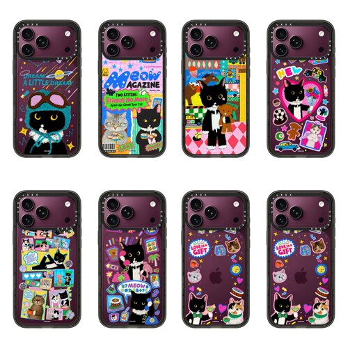 太空飞行员小黑猫勃艮第酒红色适用于苹果iPhone18/17ProMax小众卡通16磁吸手机壳15防摔14/13p保护套MagSafe
