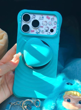 李常赫同款薄荷蓝水波纹苹果17Promax手机壳适用于iPhone16Pro网红套餐磁吸保护15/14plus硅胶时尚防摔保护套