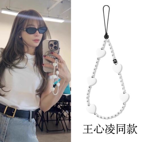 王心凌同款硅胶白色爱心手机链手机挂绳吊坠手腕带挂件手链女