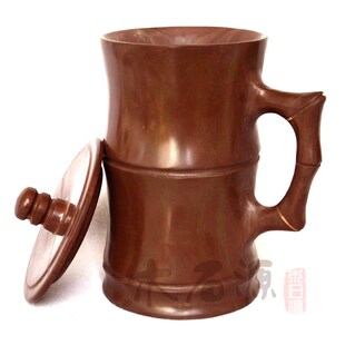木鱼石超大水杯子带盖茶把柄杯办公室非紫O砂陶瓷1100ml