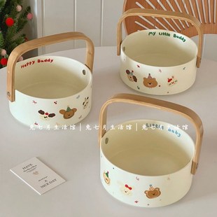 ins风陶瓷水果沙拉碗果盘客厅家用水果篮零食点心Y干果手提篮