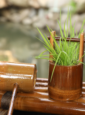 鱼缸水循环竹子流水器瓷缸石槽圆形瓦缸养鱼增氧小型过泵