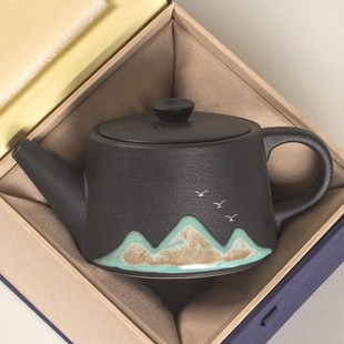 陶瓷冲茶罐 特卖230ml手绘千里江山茶壶复E古家用泡茶壶新中式