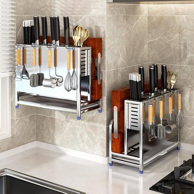 304壁挂式筷筒刀架切菜板免打孔挂墙砧板一体架厨房台面置物架子