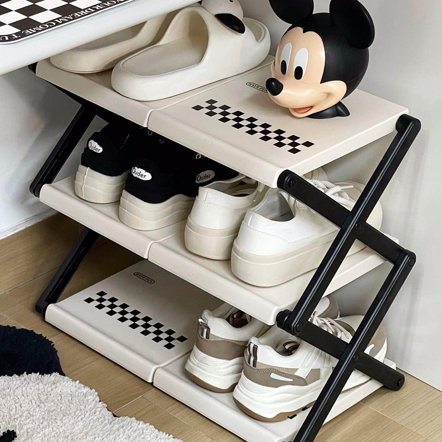 桌下鞋架宿舍简易多层折叠鞋子收纳架家用小型门口鞋柜塑料鞋架子