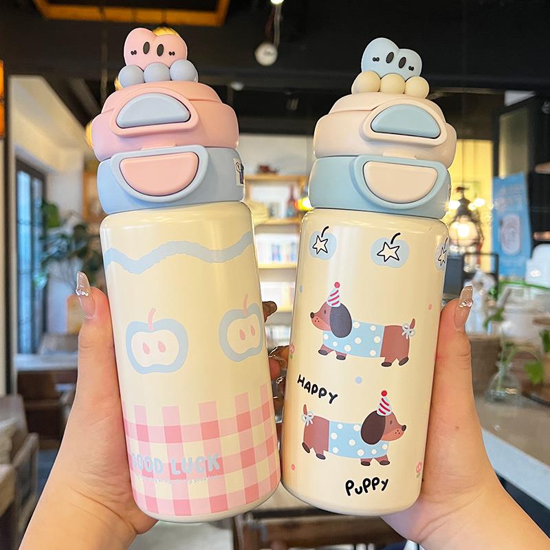 学生保温杯女2024新款双饮水杯带吸管儿童可爱便携316不锈钢杯子