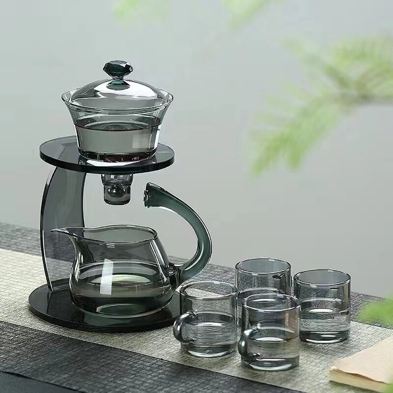 新款 高硼硅玻璃透黑色茶具套装家用磁吸办公室冲泡茶壶懒人泡茶