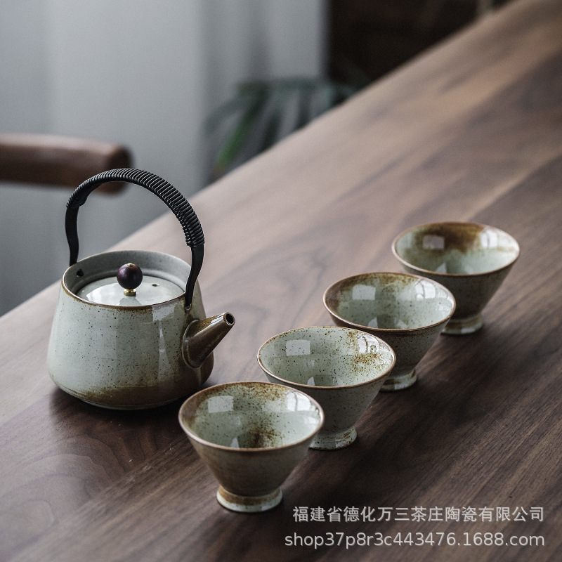 新款 提梁壶家用粗陶泡茶壶盖碗茶杯中日式功夫茶具套装送礼盒套
