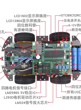 慧净JWD 单片智能小车  红外循迹避障四驱智能小车
