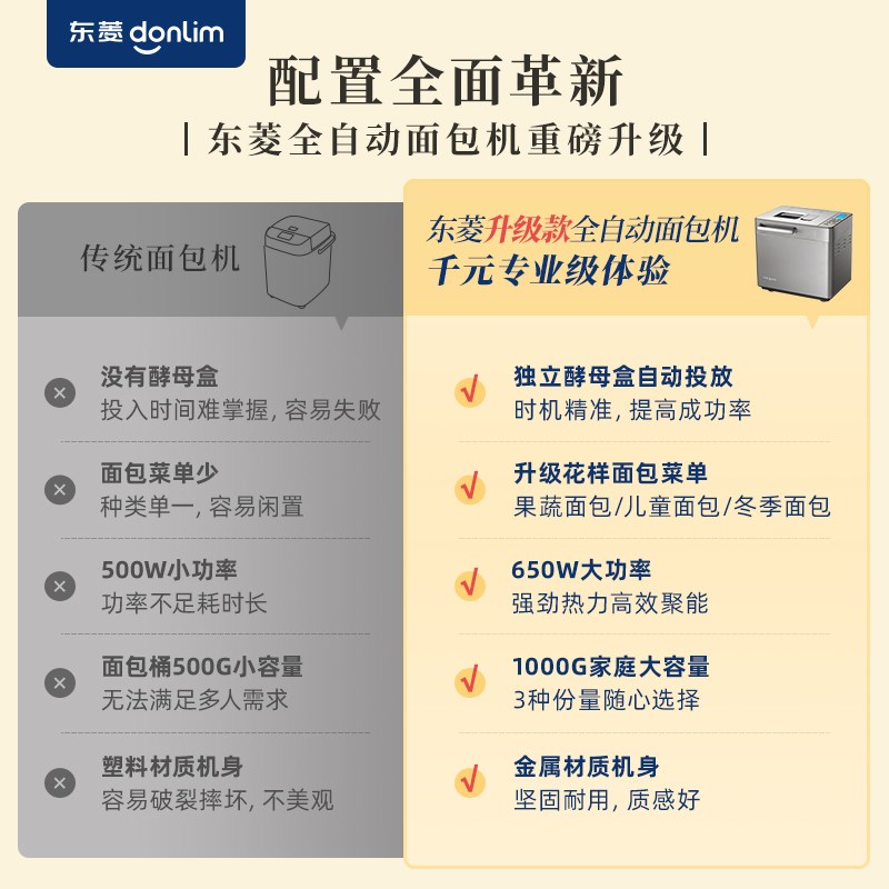 东菱新品DL-4705面包机家用全自动小型早餐机和面机多功能馒头机