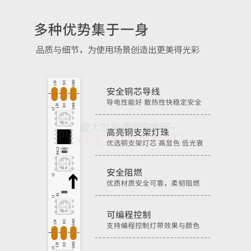 12V WS2811超亮/高亮金线铜支架幻彩流水可编程跑马LED贴片灯带