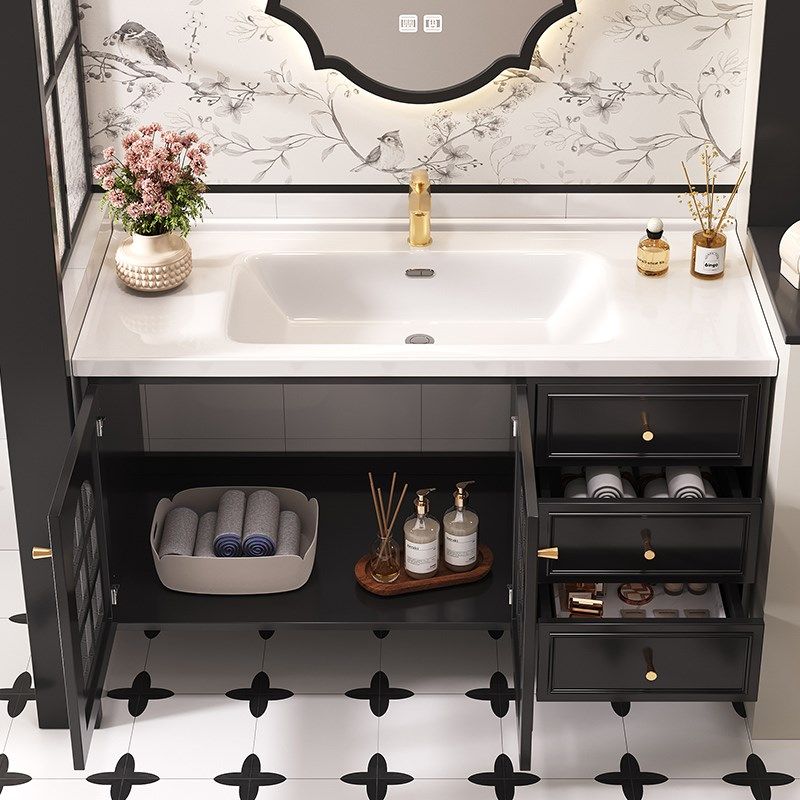 法式复古浴室柜陶瓷一体盆洗手洗脸盆柜中古洗漱台橡木