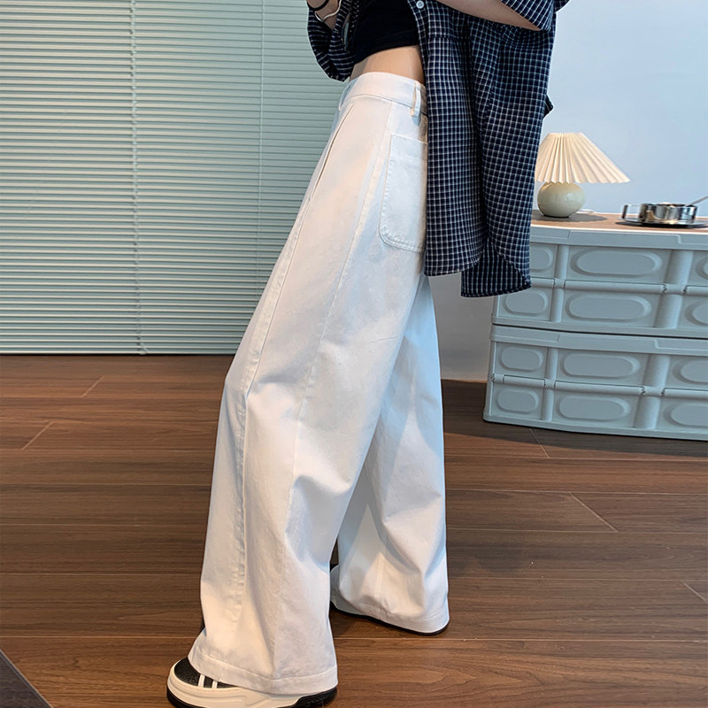 高级感白色工装阔腿裤女2025夏季新款垂感天丝休闲直筒西装长裤子