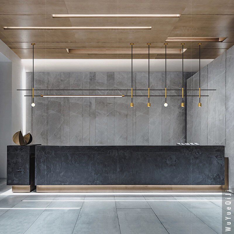 创意设计师超长吧台售楼部酒店会所公司前台定制工程灯具