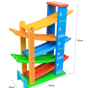飞车四层天梯滑翔车轨道滑梯车木制益智儿童惯性滑行车
