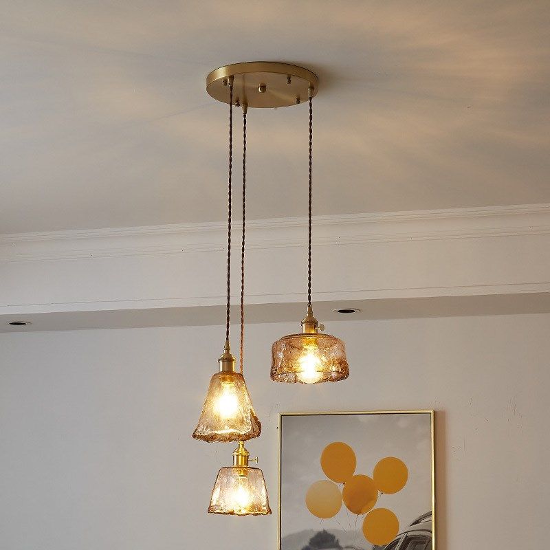怀旧复古卧室床头小吊灯黄铜吧台玄关创意衣帽间玻璃三头吊灯