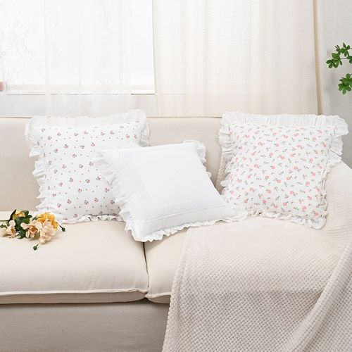 随想生活 蕾丝抱枕白色碎法式方枕腰枕靠垫枕沙发靠枕家用