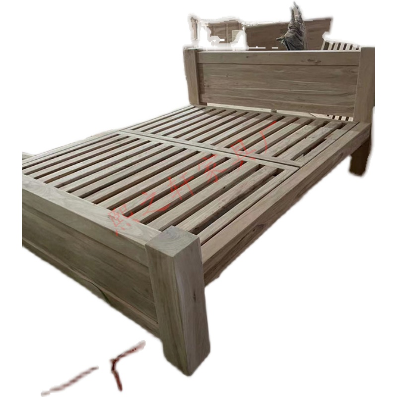 北方老榆木床全实木床单人床白坯卯榫民宿宿舍卧室现代婚床