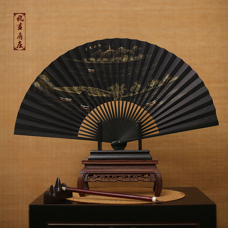 杭扇折扇 寸折扇杭州黑纸扇桑皮纸男士扇手绘扇出国礼品扇男扇子,居家日用,扇子,淘宝优惠券,粉丝福利购,淘宝优惠卷
