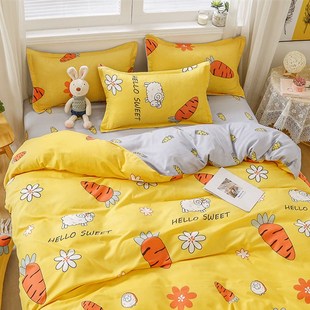 水洗棉床上用品四件套床单B被套冬季 网红款 单人学生宿舍被子三件