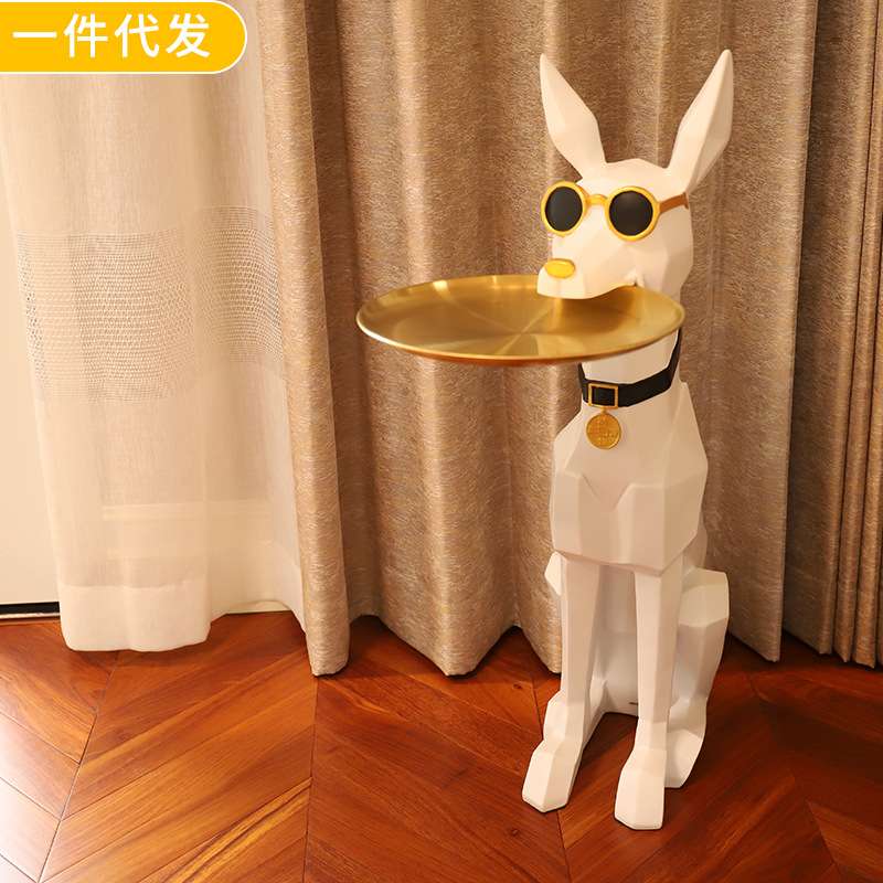 落地托盘狗摆件家居卧室新店开业客厅戴墨镜杜宾犬摆件装饰品