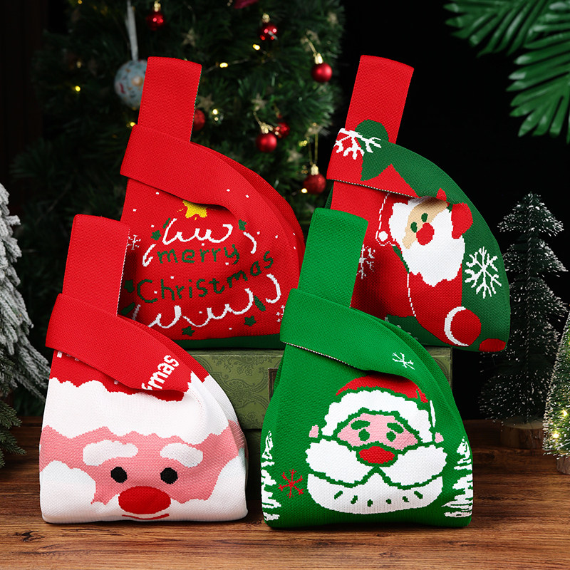 圣诞礼品袋平安夜苹果礼盒包装袋平安果装饰糖果手提针织礼物袋子