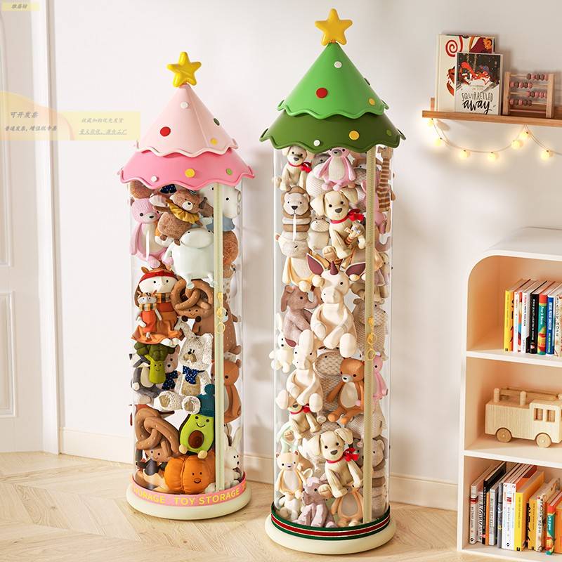 娃娃收纳桶新款创意儿童公仔整理神器透明大容量可爱玩偶防尘筒