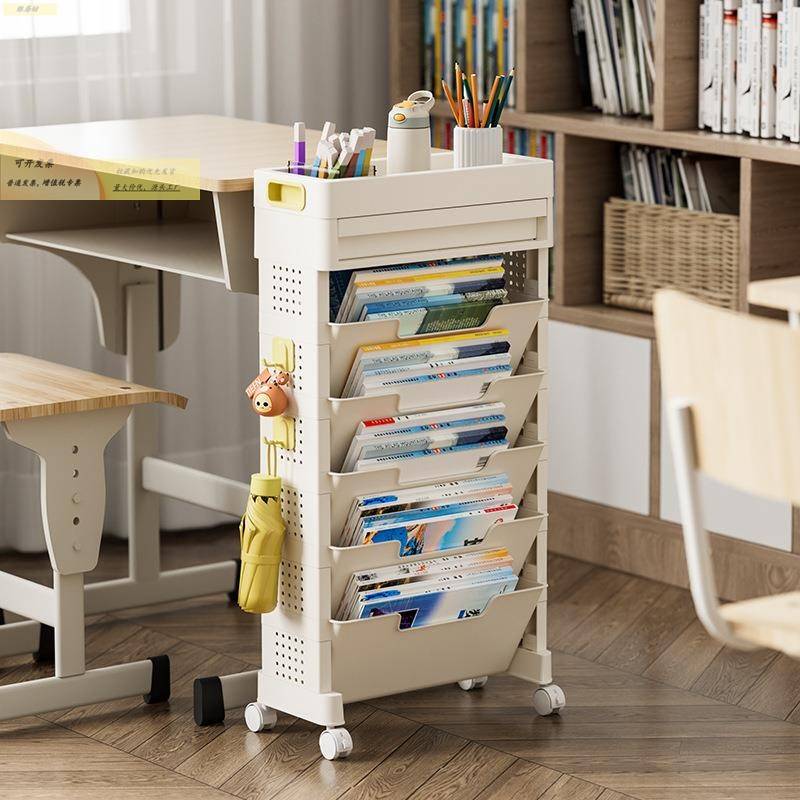 书架学生教室可移动高中生书桌边置物架大容量桌下落地放书小推车