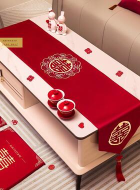 用结婚桌旗电红9KK25874色茶桌布婚房布几置装饰餐桌视柜盖布婚礼