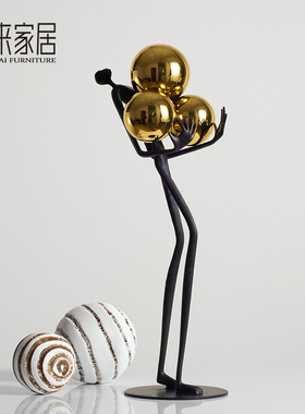东来家居轻奢抱球人金属摆件现代客厅家居装饰品样板房售楼处软装