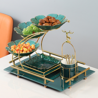 轻奢玻璃果盘创意客厅茶几糖果干果盘多层水果盘家用高端托盘套装