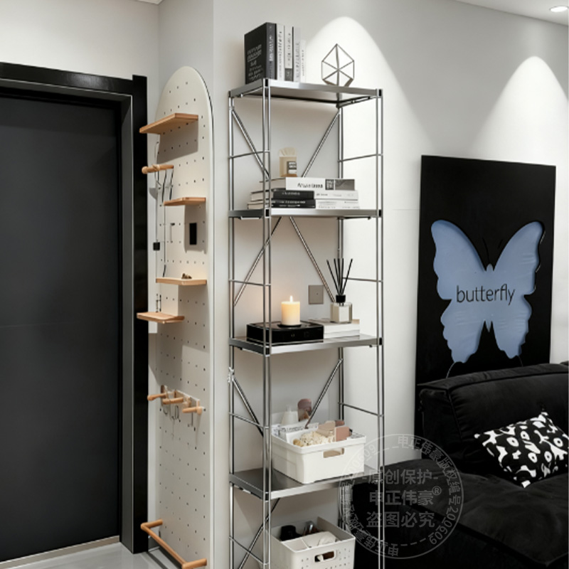 不锈钢夹缝置物架光轴客厅收纳架