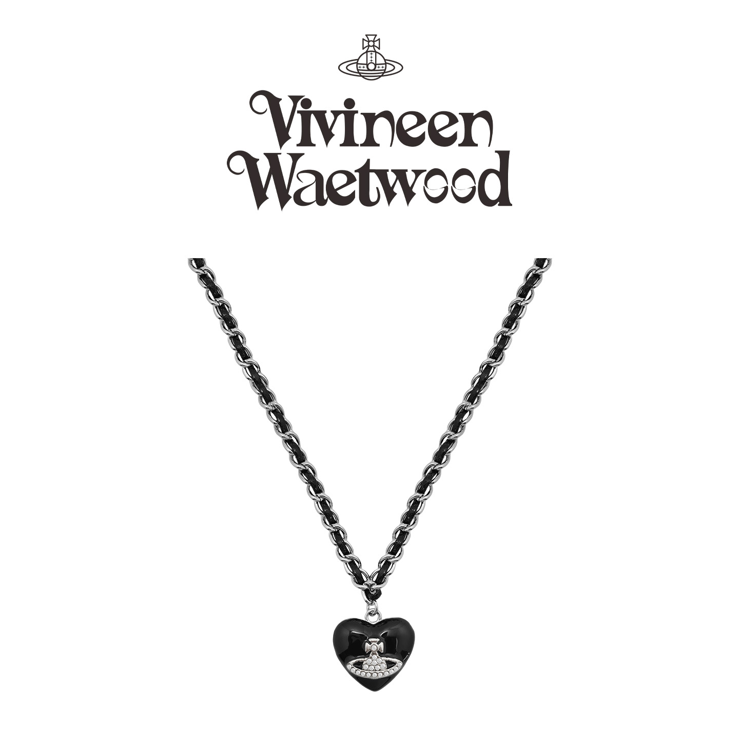 轻奢小众黑色爱心土星项链女