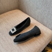 2026新款 御姐 浅口加绒保暖温柔女鞋 水钻方扣平底单鞋 名媛气质时尚