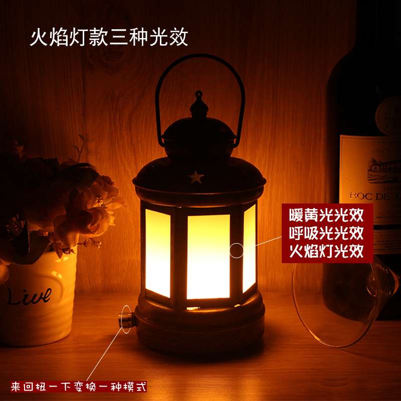 跨境led充电酒吧台灯复古马灯户外露营灯铁艺煤油灯手提灯复古风