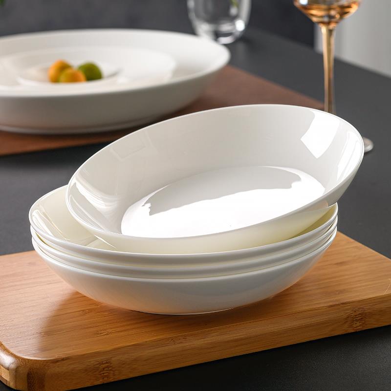 纯白唐山骨瓷餐具家用6/7寸盘子餐盘套装高级感深盘子陶瓷小碟子