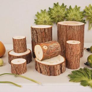 圆形木头盲盒底座桌面小摆件杉树拍照道具实木装饰木桩树桩树根